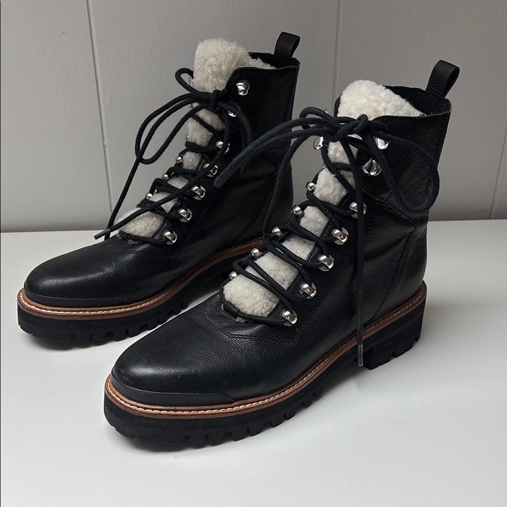 Marc Fisher LTD Women's Black Leather Boots with Shearling Lining